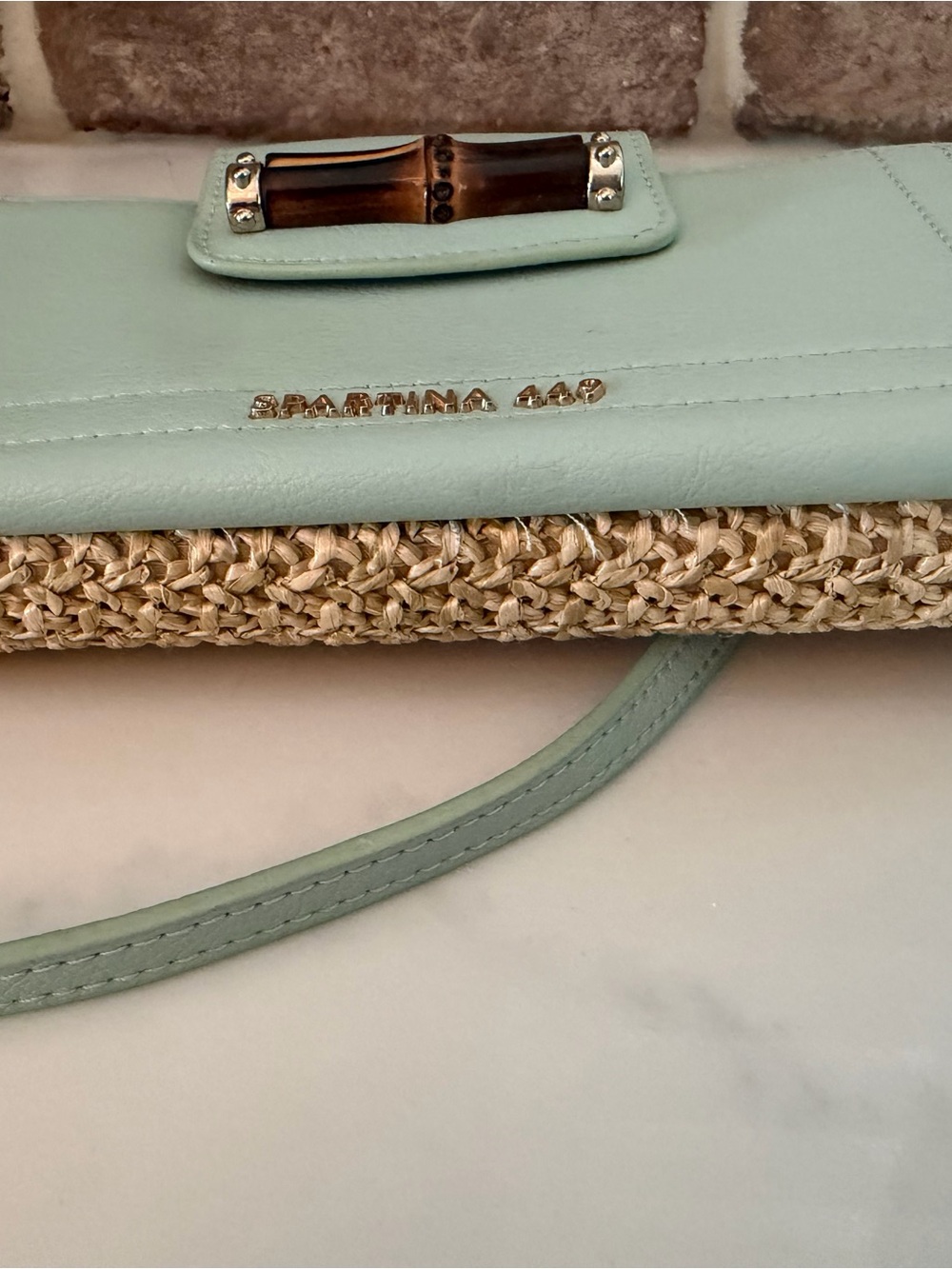 Spartina 449 Mint Green Straw-Trim Crossbody Wallet Bag - Picture 9 of 9
